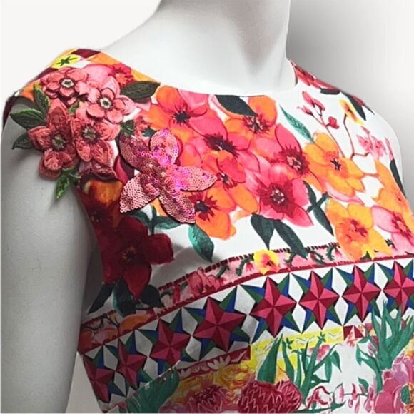 Desigual Floral Appliqué Sleeveless Dress 3D Flowers Artsy Sz 10 NWT - Picture 3 of 11